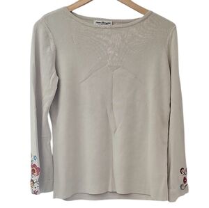 Norm Thompson Women's Sweater Floral Embroidered Sleeves Sz M Boho Cottagecore